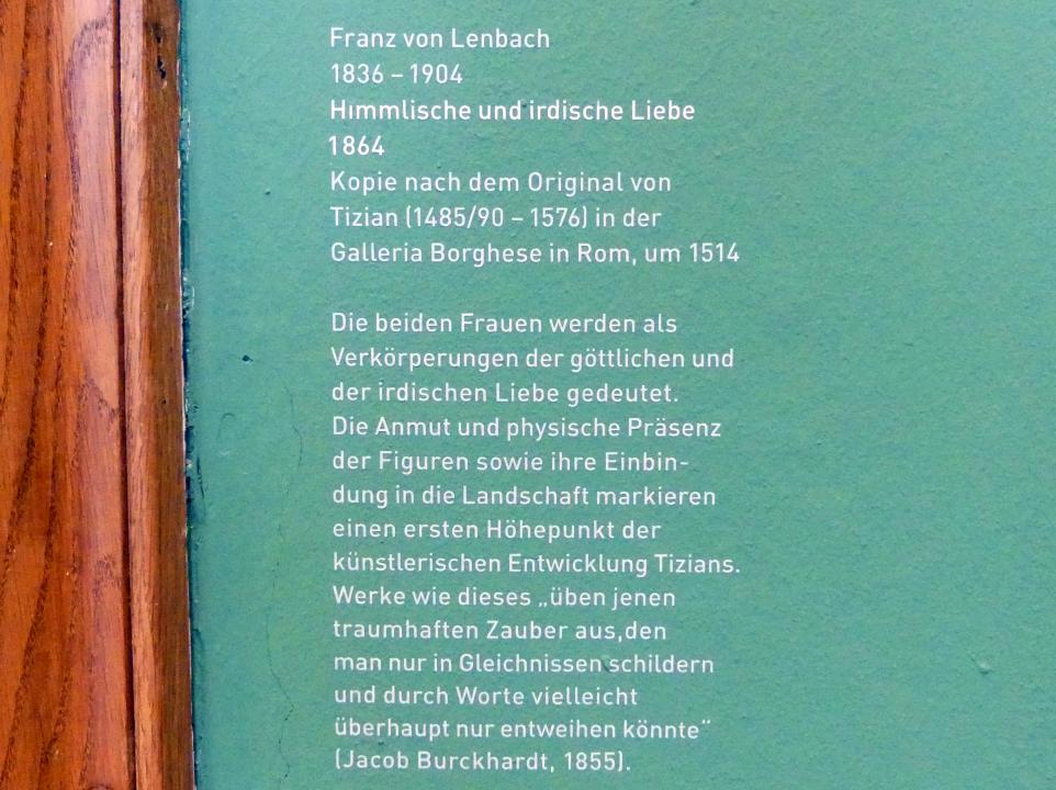 Franz von Lenbach (1858–1903), Himmlische und irdische Liebe, München, Sammlung Schack, Obergeschoss Saal 11, 1864, Bild 2/2