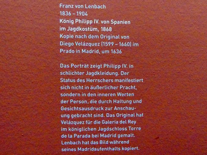 Franz von Lenbach (1858–1903), König Philipp IV. von Spanien im Jagdkostüm, München, Sammlung Schack, Obergeschoss Saal 12, 1868, Bild 2/2