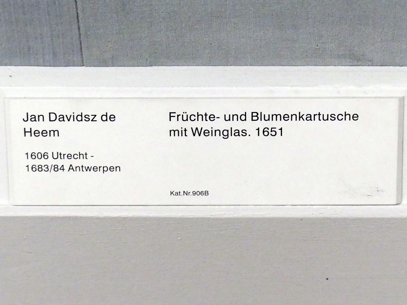 Jan Davidsz. de Heem (1634–1684), Früchte- und Blumenkartusche mit Weinglas, Berlin, Gemäldegalerie ("Berliner Wunder"), Kabinett 9, 1651, Bild 2/2
