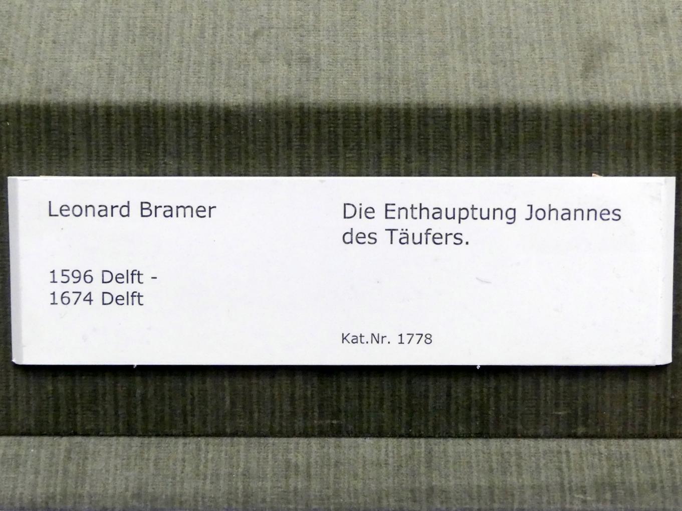Leonaert Bramer (1635), Die Enthauptung Johannes des Täufers, Berlin, Gemäldegalerie ("Berliner Wunder"), Kabinett 10, Undatiert, Bild 2/2
