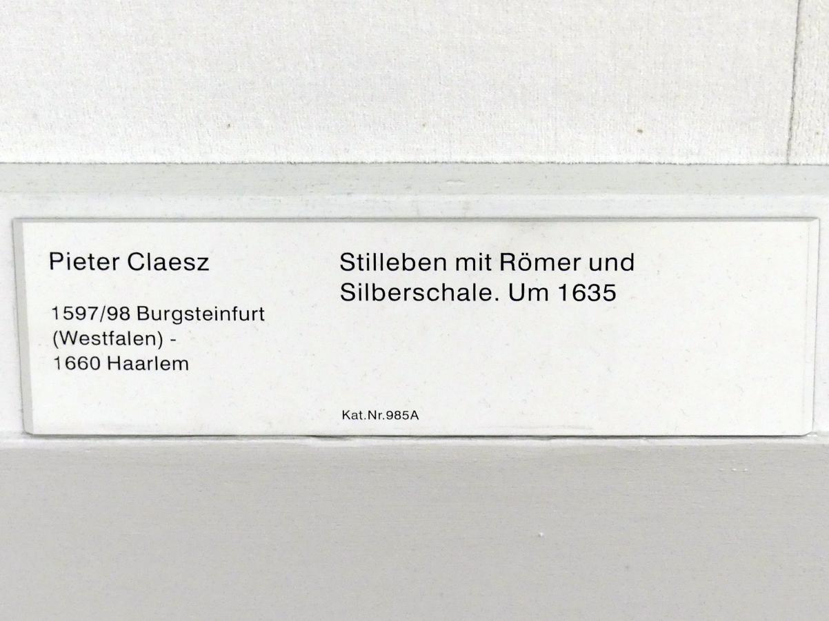Pieter Claesz (1623–1660), Stillleben mit Römer und Silberschale, Berlin, Gemäldegalerie ("Berliner Wunder"), Kabinett 13, um 1635, Bild 2/2