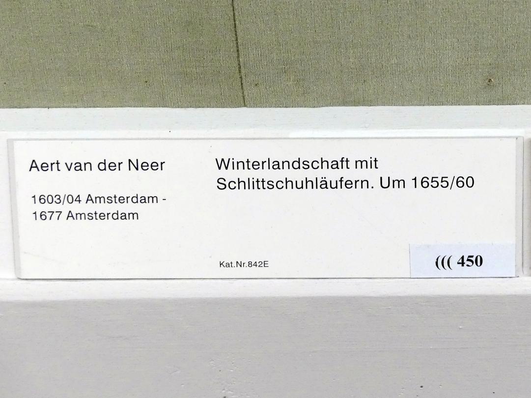 Aert van der Neer (1635–1667), Winterlandschaft mit Schlittschuhläufern, Berlin, Gemäldegalerie ("Berliner Wunder"), Kabinett 14, um 1655–1660, Bild 2/2