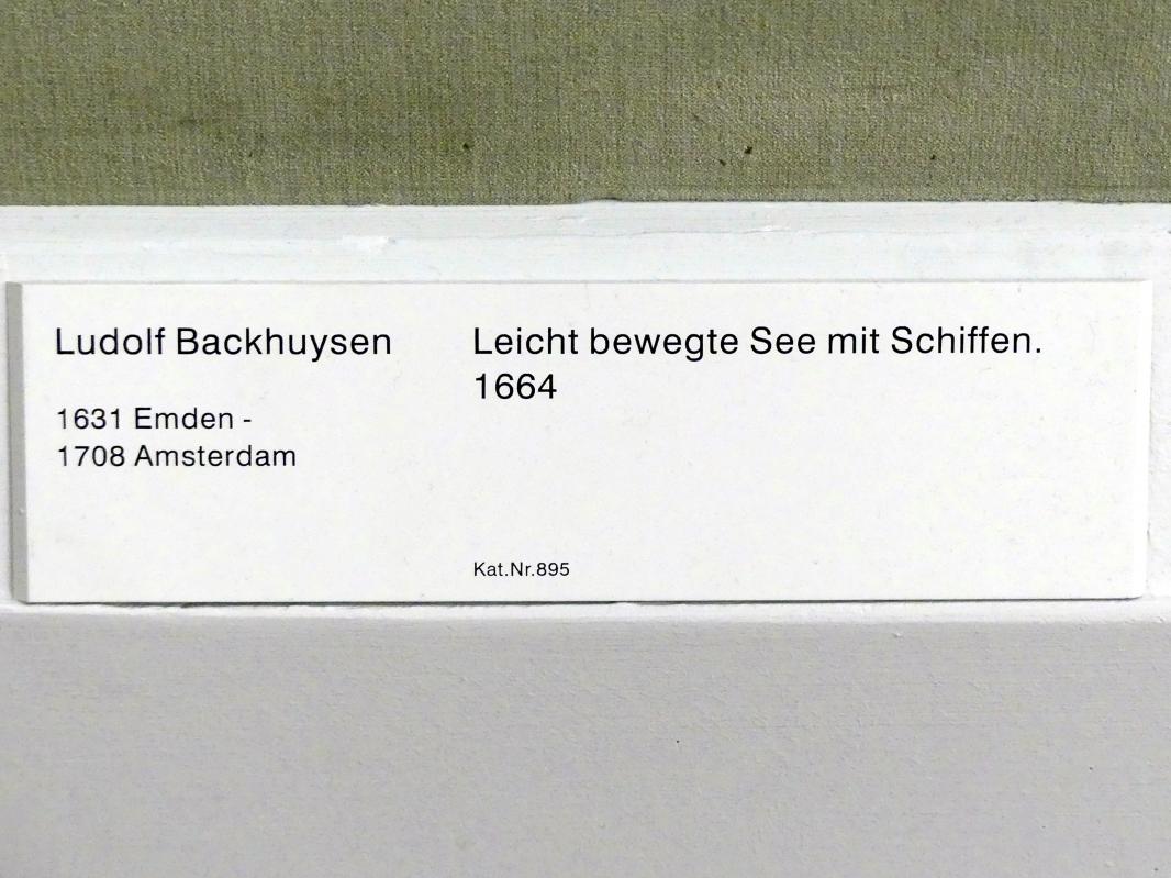 Ludolf Bakhuizen (Backhuysen) (1661–1700), Leicht bewegte See mit Schiffen, Berlin, Gemäldegalerie ("Berliner Wunder"), Kabinett 15, 1664, Bild 2/2