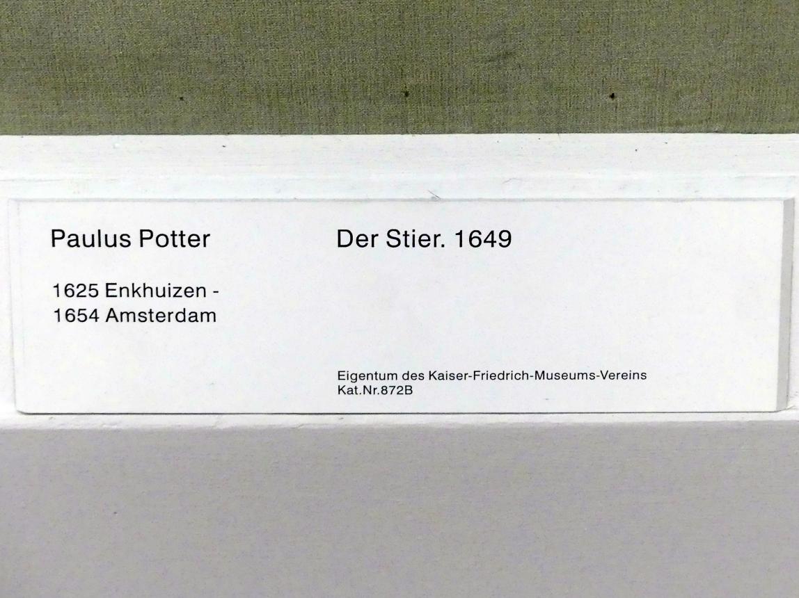 Paulus Potter (1642–1653), Der Stier, Berlin, Gemäldegalerie ("Berliner Wunder"), Kabinett 15, 1649, Bild 2/2
