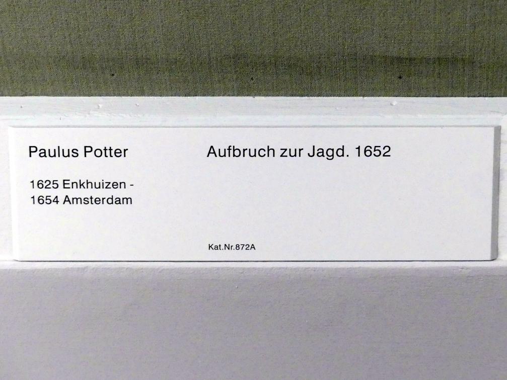 Paulus Potter (1642–1653), Aufbruch zur Jagd, Berlin, Gemäldegalerie ("Berliner Wunder"), Kabinett 15, 1652, Bild 2/2