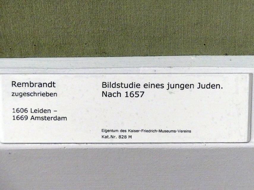 Rembrandt (Rembrandt Harmenszoon van Rijn) (1627–1669), Bildstudie eines jungen Juden, Berlin, Gemäldegalerie ("Berliner Wunder"), Kabinett 16, nach 1657, Bild 2/2