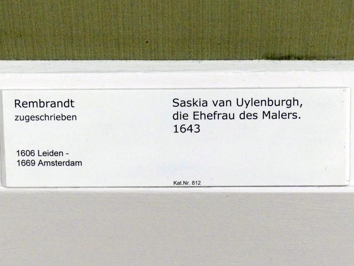 Rembrandt (Rembrandt Harmenszoon van Rijn) (1627–1669), Saskia van Uylenburgh, die Ehefrau des Malers, Berlin, Gemäldegalerie ("Berliner Wunder"), Kabinett 16, 1643, Bild 2/2