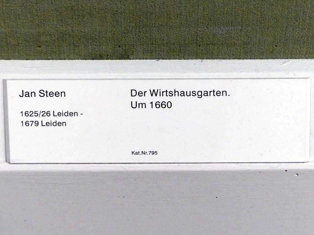 Jan Havickszoon Steen (1650–1678), Der Wirtshausgarten, Berlin, Gemäldegalerie ("Berliner Wunder"), Kabinett 17, um 1660, Bild 2/2