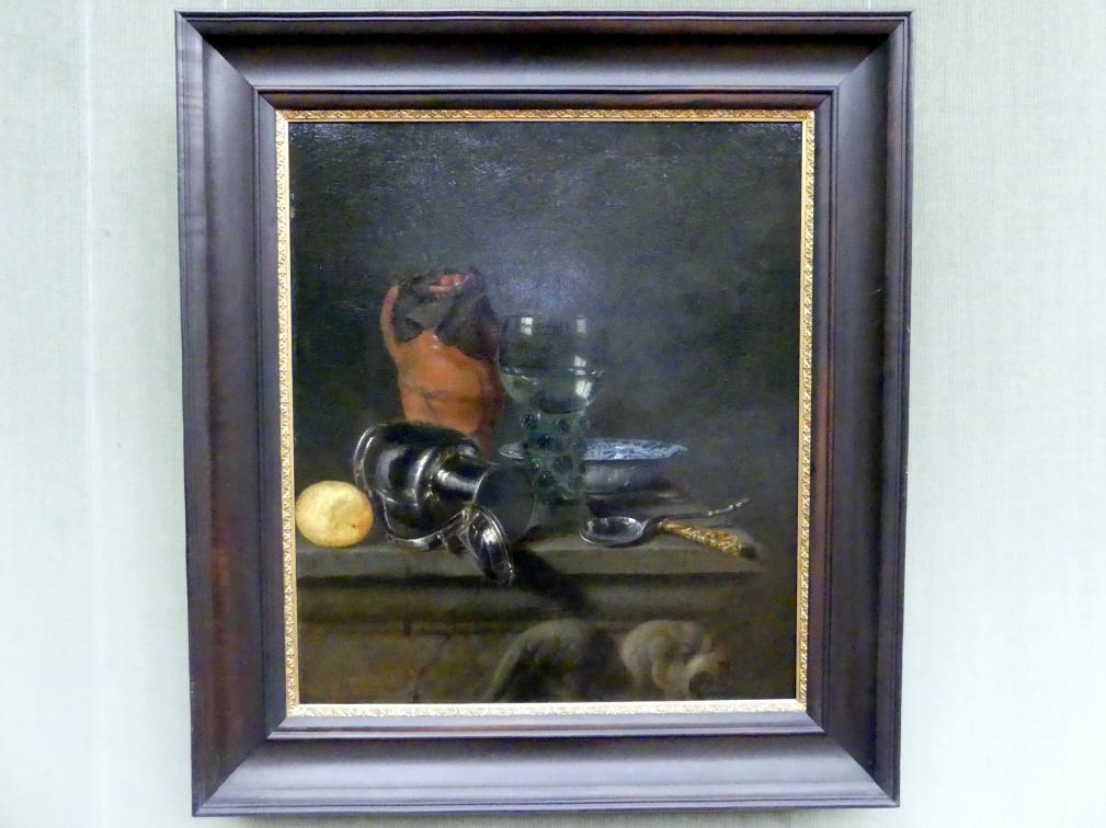 Simon Luttichuys (1649–1655), Stillleben mit umgestürztem Zinnkrug und Römer, Berlin, Gemäldegalerie ("Berliner Wunder"), Kabinett 17, 1649