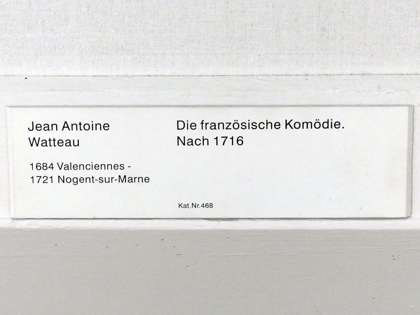 Antoine Watteau (Jean-Antoine Watteau) (1709–1720), Die französische Komödie, Berlin, Gemäldegalerie ("Berliner Wunder"), Kabinett 21, nach 1716, Bild 2/2