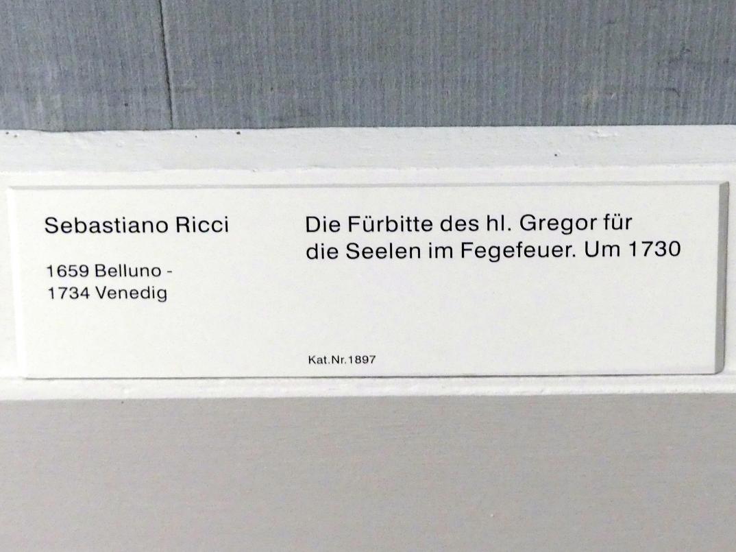 Sebastiano Ricci (1692–1733), Die Fürbitte des hl. Gregor für die Seelen im Fegefeuer, Berlin, Gemäldegalerie ("Berliner Wunder"), Kabinett 24, um 1730, Bild 2/2
