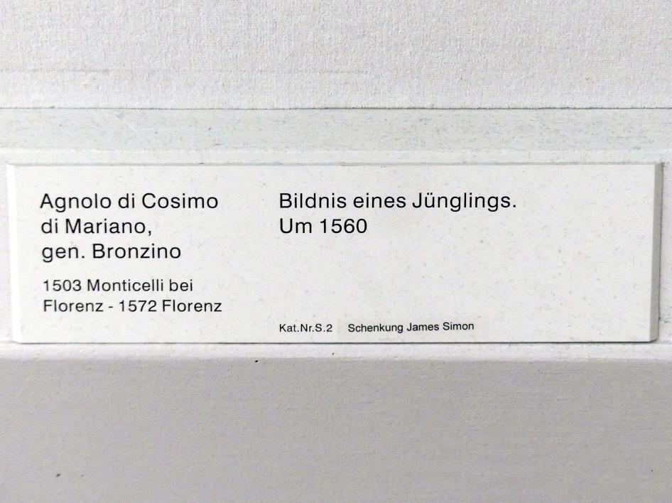 Agnolo di Cosimo di Mariano (Bronzino) (1526–1562), Bildnis eines Jünglings, Berlin, Gemäldegalerie ("Berliner Wunder"), Kabinett 30, um 1560, Bild 2/2