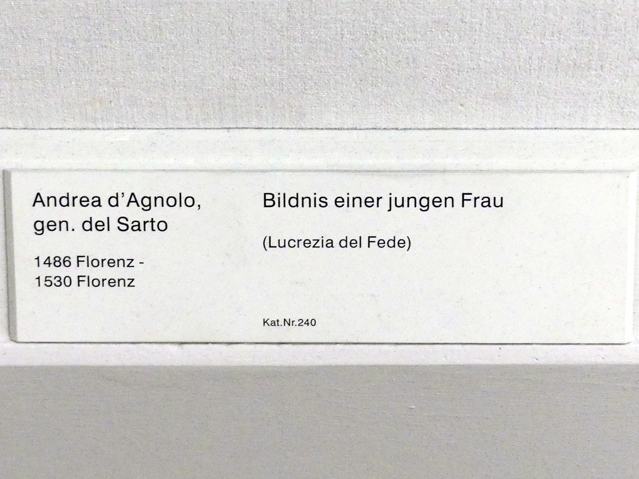 Andrea del Sarto (1512–1529), Bildnis einer jungen Frau (Lucrezia del Fede), Berlin, Gemäldegalerie ("Berliner Wunder"), Kabinett 30, Undatiert, Bild 2/2