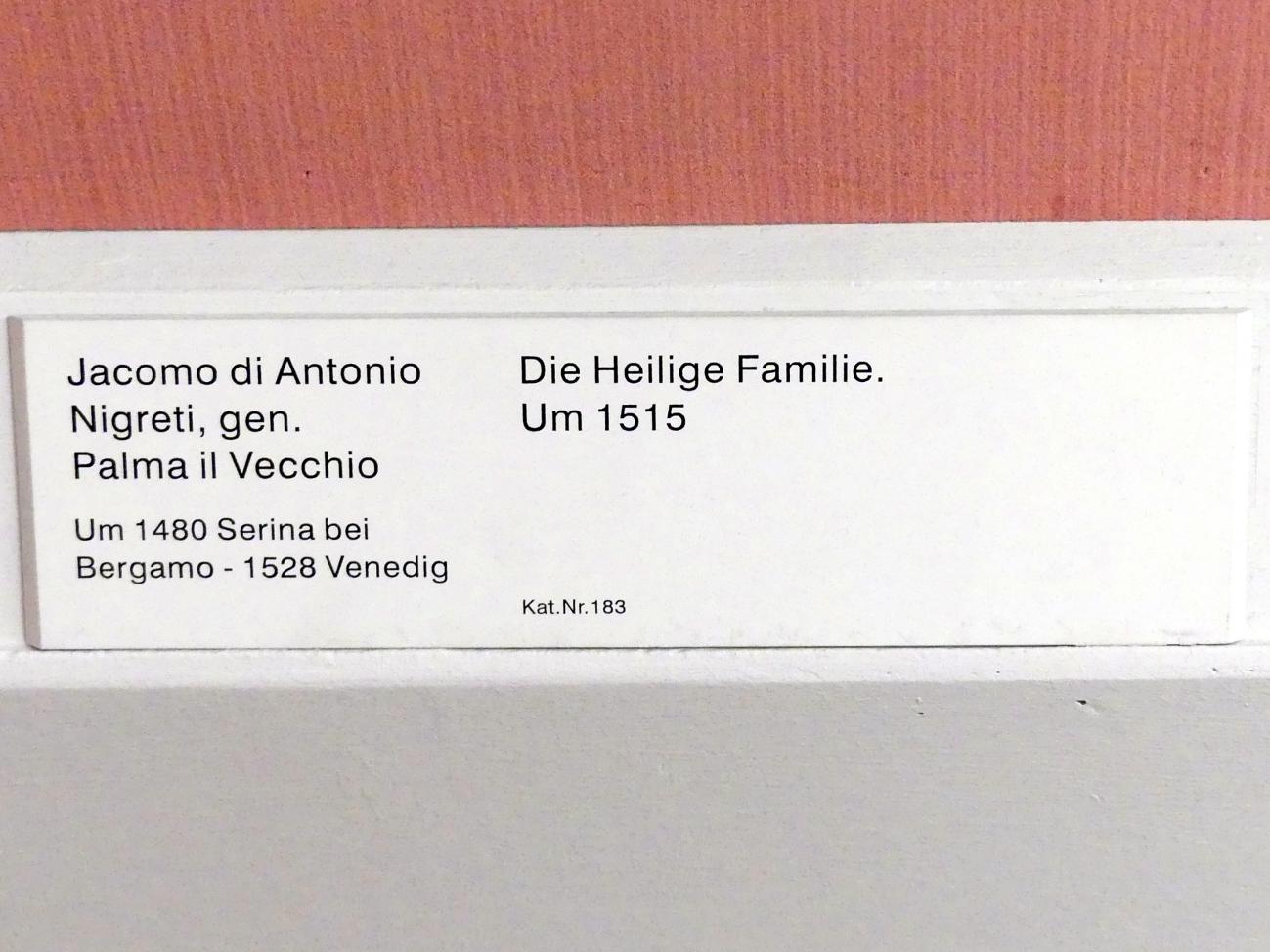 Jacopo Palma il Vecchio (Jacomo Nigretti de Lavalle) (1500–1526), Die Heilige Familie, Berlin, Gemäldegalerie ("Berliner Wunder"), Kabinett 31, um 1515, Bild 2/2