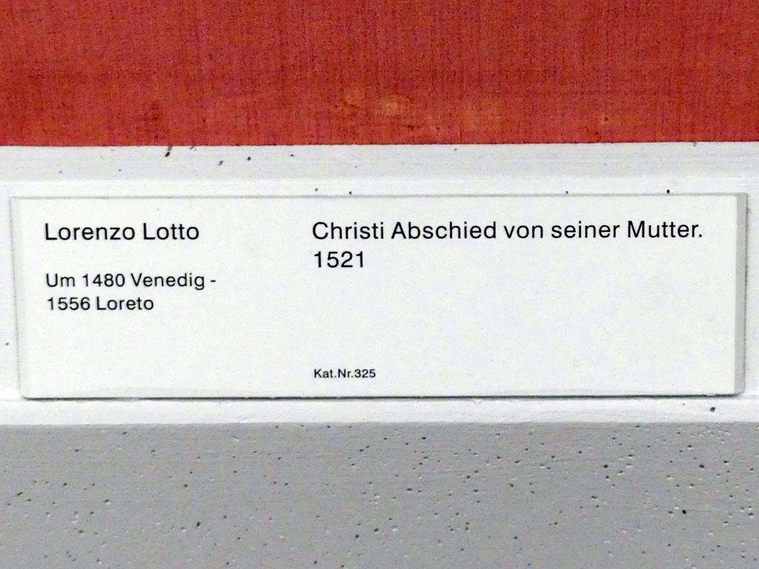 Lorenzo Lotto (1503–1549), Christi Abschied von seiner Mutter, Berlin, Gemäldegalerie ("Berliner Wunder"), Kabinett 31, 1521, Bild 2/2