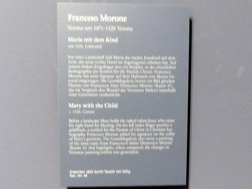 Francesco Morone (1515–1526), Maria mit dem Kind, Berlin, Gemäldegalerie ("Berliner Wunder"), Wandelhalle, um 1526, Bild 2/2