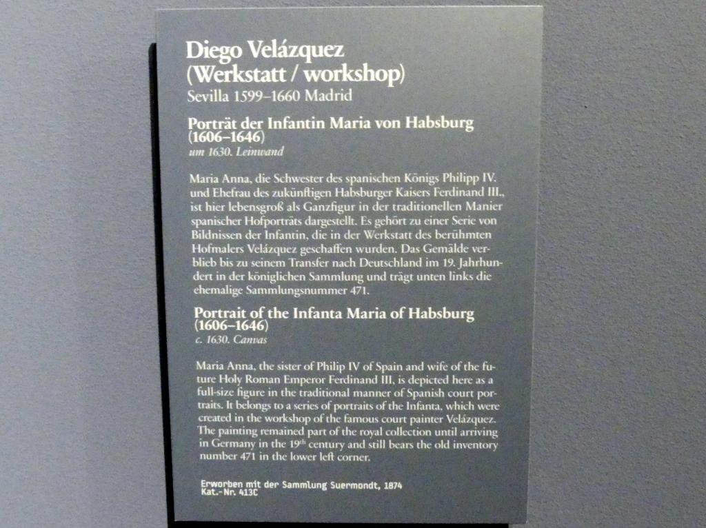 Diego Velázquez (Werkstatt) (1630–1654), Portrait der Infantin Maria von Habsburg (1606-1646), Berlin, Gemäldegalerie ("Berliner Wunder"), Wandelhalle, um 1630, Bild 2/2