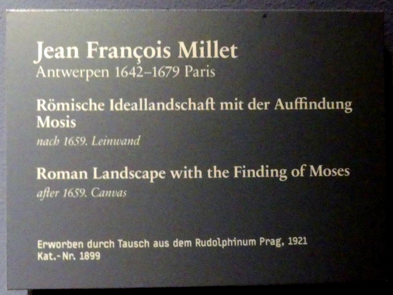 Francisque Millet (Jean-François Millet, Millet I) (1650–1670), Römische Ideallandschaft mit der Auffindung Mosis, Berlin, Gemäldegalerie ("Berliner Wunder"), Wandelhalle, um 1659, Bild 2/2