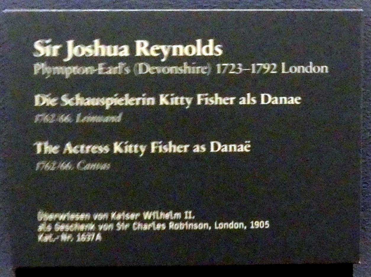 Joshua Reynolds (1754–1789), Die Schauspielerin Kitty Fisher als Danae, Berlin, Gemäldegalerie ("Berliner Wunder"), Wandelhalle, 1762–1766, Bild 2/2