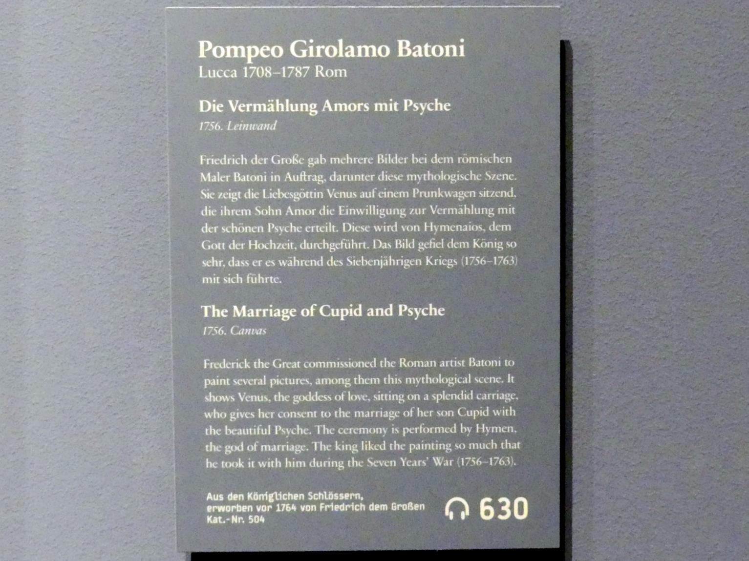 Pompeo Girolamo Batoni (1732–1785), Die Vermählung Amors mit Psyche, Berlin, Gemäldegalerie ("Berliner Wunder"), Wandelhalle, 1756, Bild 2/2