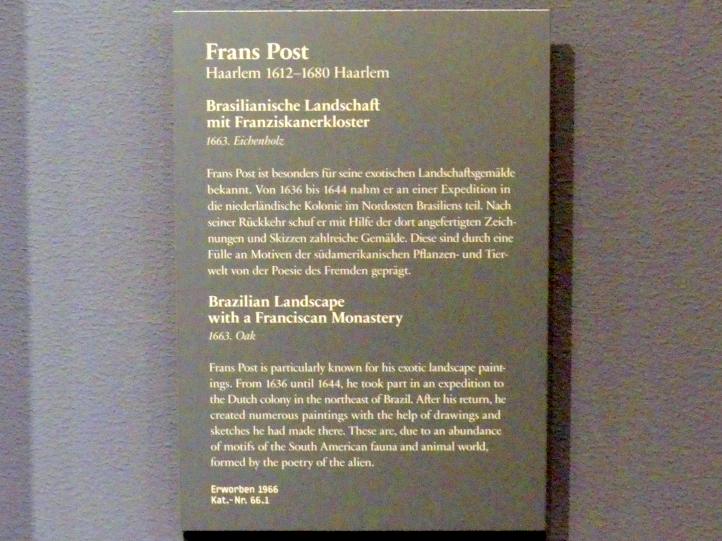 Frans Post (1638–1665), Brasilianische Landschaft mit Franziskanerkloster, Berlin, Gemäldegalerie ("Berliner Wunder"), Wandelhalle, 1663, Bild 2/2