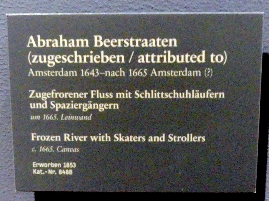 Jan Abrahamszoon Beerstraten (1642–1665), Zugefrorener Fluss mit Schlittschuhläufern und Spaziergängern, Berlin, Gemäldegalerie ("Berliner Wunder"), Wandelhalle, um 1665, Bild 2/2