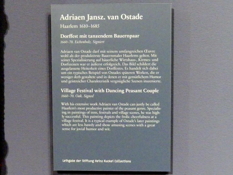 Adriaen van Ostade (1635–1670), Dorffest mit tanzendem Bauernpaar, Berlin, Gemäldegalerie ("Berliner Wunder"), Wandelhalle, 1660–1670, Bild 2/2