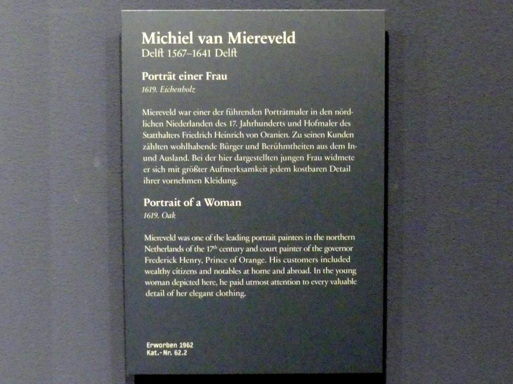 Michiel van Mierevelt (1608–1630), Portrait einer Frau, Berlin, Gemäldegalerie ("Berliner Wunder"), Wandelhalle, 1619, Bild 2/2
