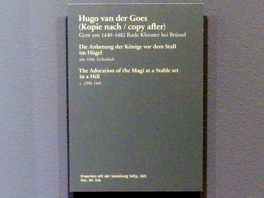 Hugo van der Goes (Kopie) (1500), Die Anbetung der Könige vor dem Stall im Hügel, Berlin, Gemäldegalerie ("Berliner Wunder"), Wandelhalle, um 1500, Bild 2/2
