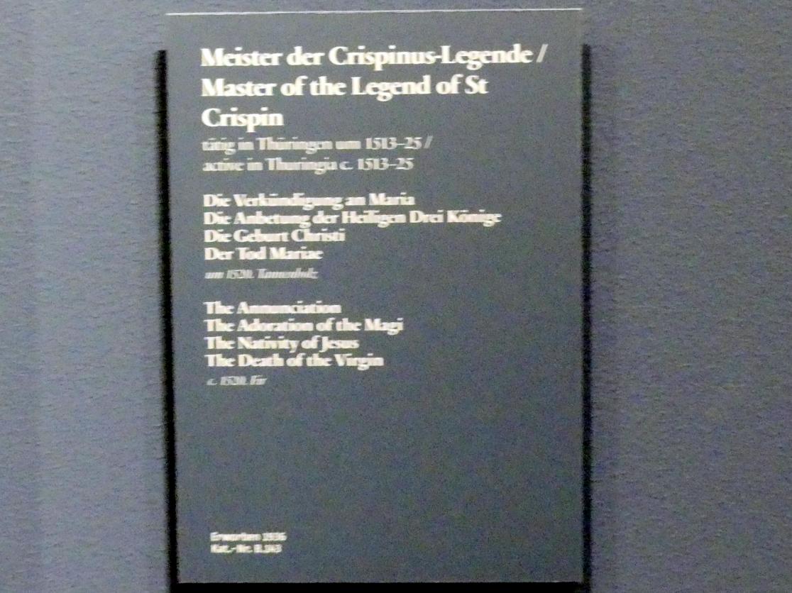 Meister der Crispinuslegende (1515–1520), Retabel des Straußfurter Marienaltars, Straußfurt, Kirche St. Petrus, jetzt Berlin, Gemäldegalerie ("Berliner Wunder"), Wandelhalle, um 1520, Bild 2/2