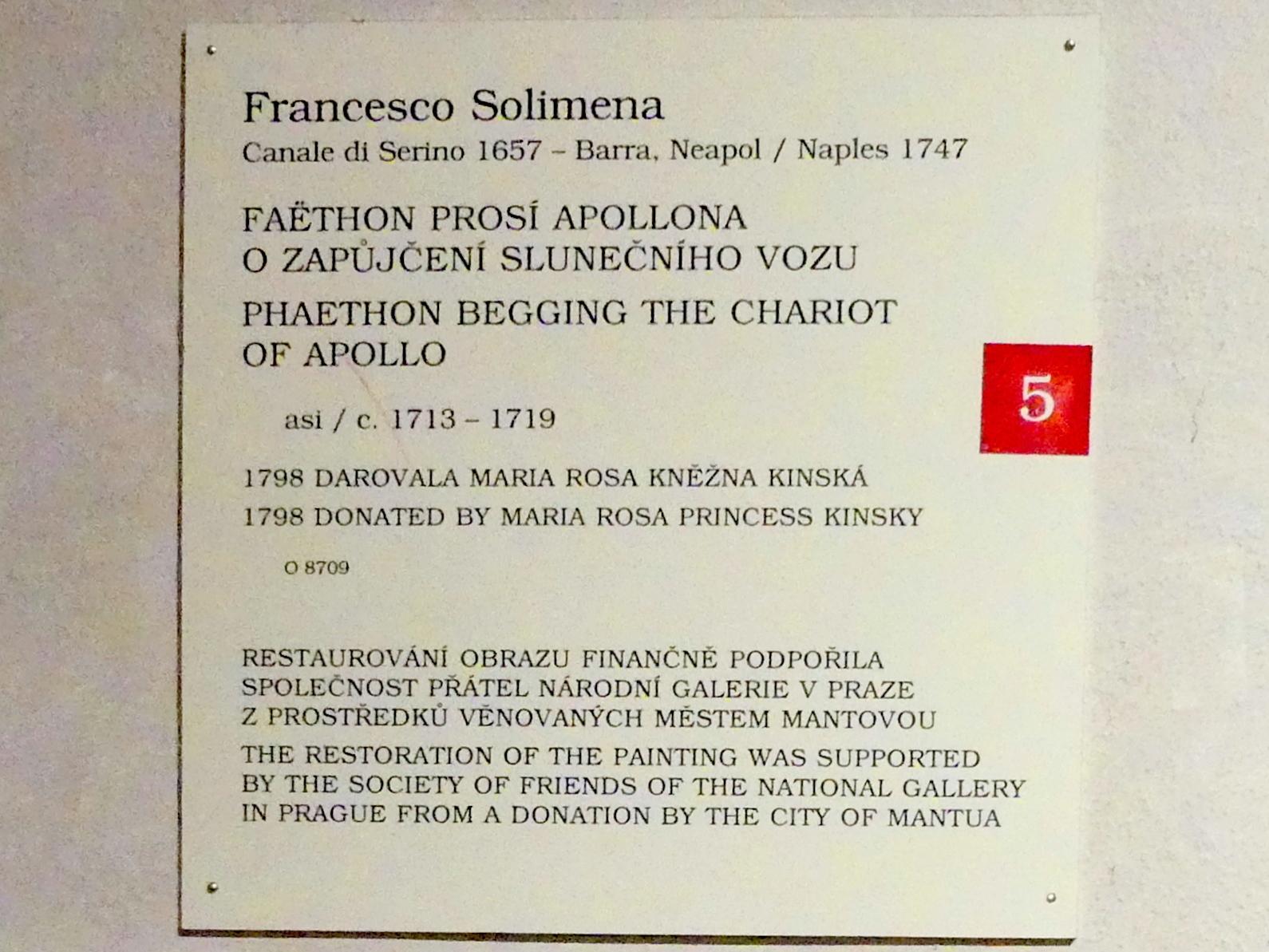 Francesco Solimena (1680–1731), Phaethon bittet darum, den Sonnenwagen lenken zu dürfen, Prag, Nationalgalerie im Palais Sternberg, Erdgeschoss, um 1713–1719, Bild 2/2