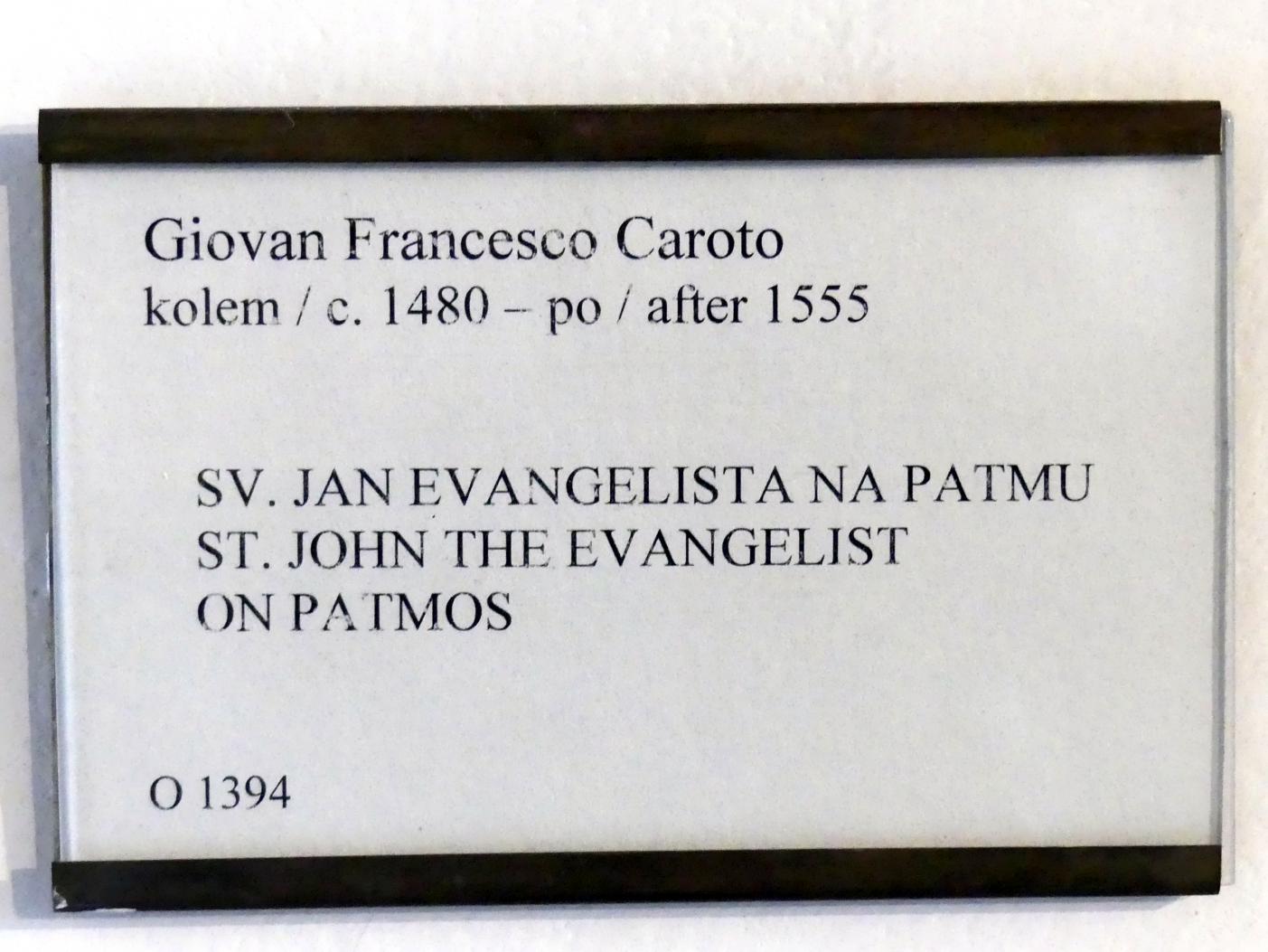 Giovanni Francesco Caroto (1501–1527), Der Hl. Johannes auf Patmos, Prag, Nationalgalerie im Palais Sternberg, 1. Obergeschoss, Saal 5, Undatiert, Bild 2/2