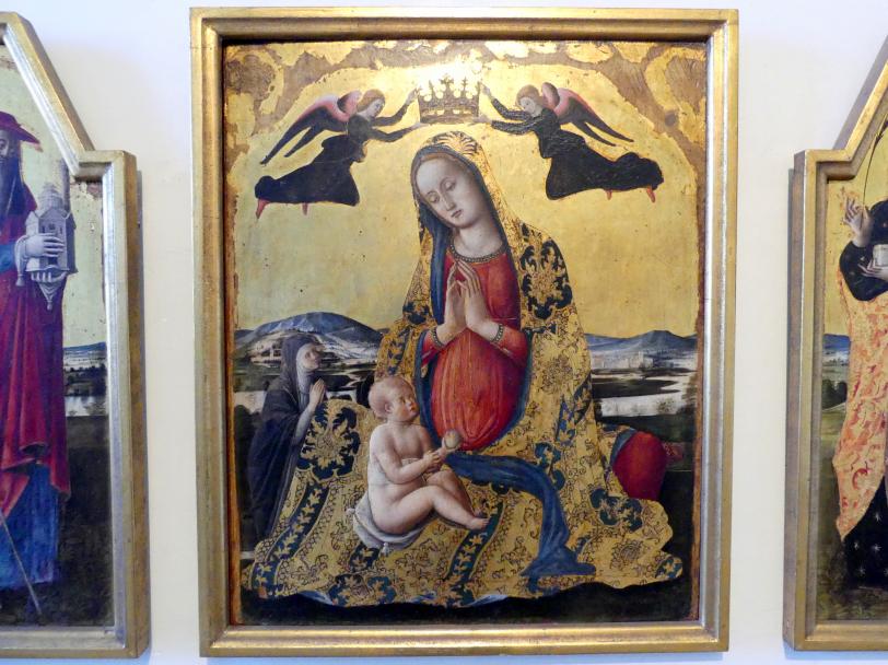 Quirizio di Giovanni da Murano (1469), Triptychon mit Madonna dell'Umiltà und den hll. Augustinus, Hieronymus, Katharina von Alexandrien und Lucia von Syrakus, Prag, Nationalgalerie im Palais Sternberg, 1. Obergeschoss, Saal 3, um 1461–1478, Bild 3/5