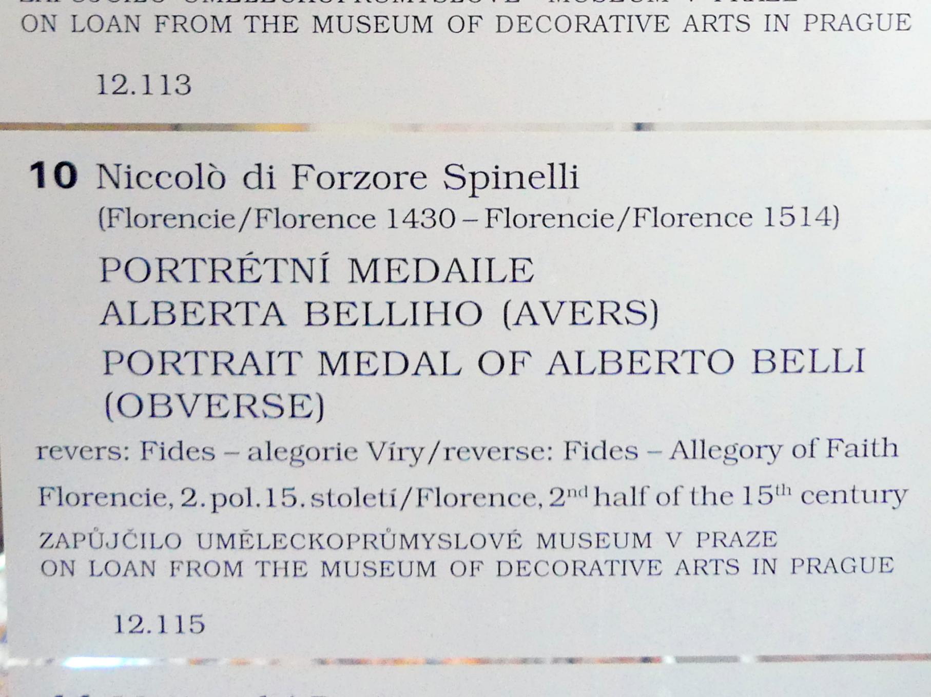 Niccolò di Forzore Spinelli (1475), Medaille mit dem Portrait von Alberto Belli, Prag, Nationalgalerie im Palais Sternberg, 1. Obergeschoss, Saal 7, 2. Hälfte 15. Jhd., Bild 2/2