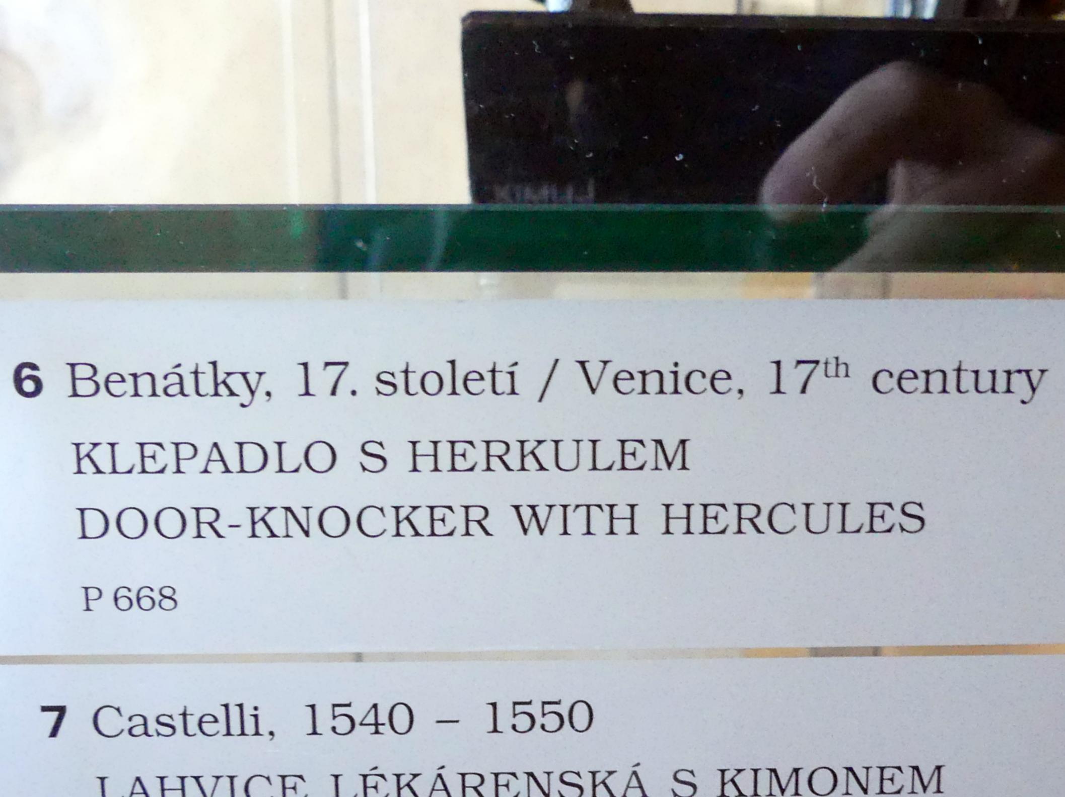 Türklopfer mit Herkules, Prag, Nationalgalerie im Palais Sternberg, 1. Obergeschoss, Saal 7, 17. Jhd., Bild 3/3