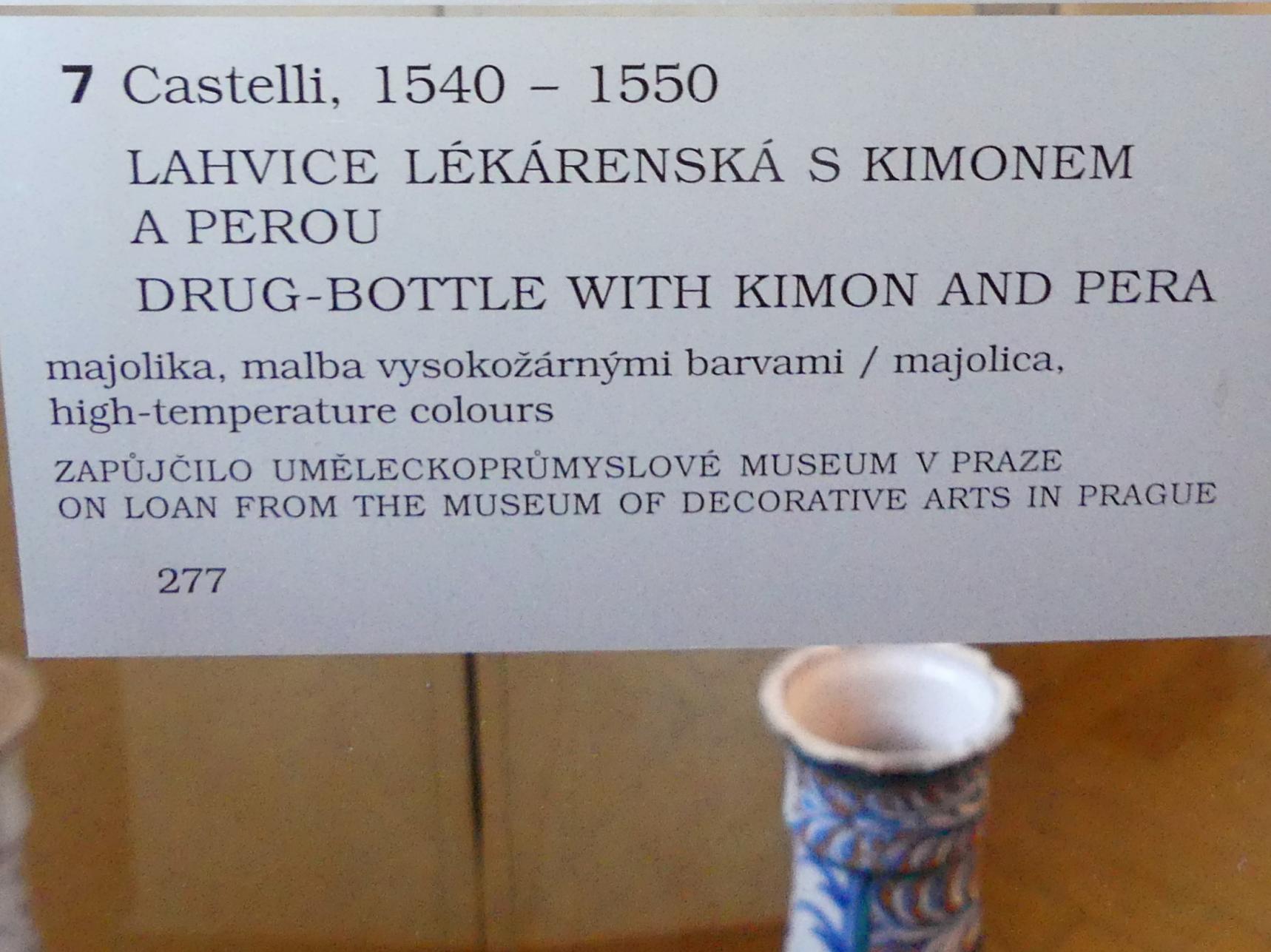 Apothekergefäß mit Kimon und Pera, Prag, Nationalgalerie im Palais Sternberg, 1. Obergeschoss, Saal 7, 1540–1550, Bild 2/2