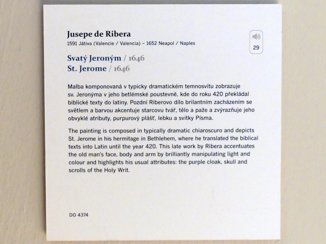Jusepe de Ribera (1607–1650), Hl. Hieronymus, Prag, Nationalgalerie im Palais Sternberg, 2. Obergeschoss, Saal 7, 1646, Bild 2/2