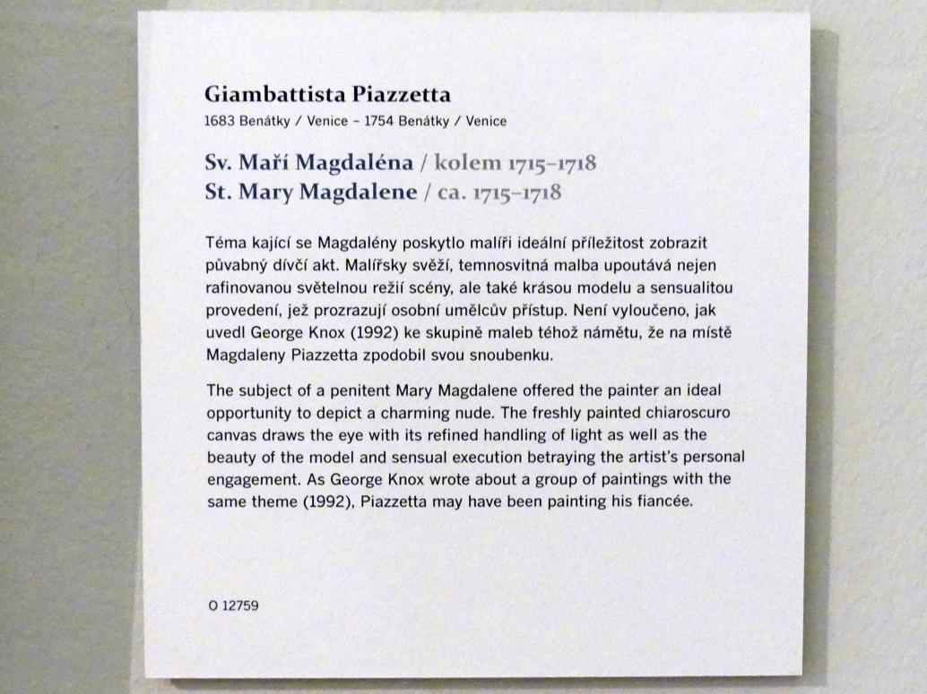 Giovanni Battista (Giambattista) Piazzetta (1717–1745), Hl. Maria Magdalena, Prag, Nationalgalerie im Palais Sternberg, 2. Obergeschoss, Saal 9, um 1715–1718, Bild 2/2