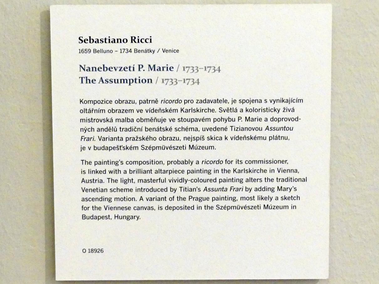 Sebastiano Ricci (1692–1733), Mariä Himmelfahrt, Prag, Nationalgalerie im Palais Sternberg, 2. Obergeschoss, Saal 9, 1733–1734, Bild 2/2