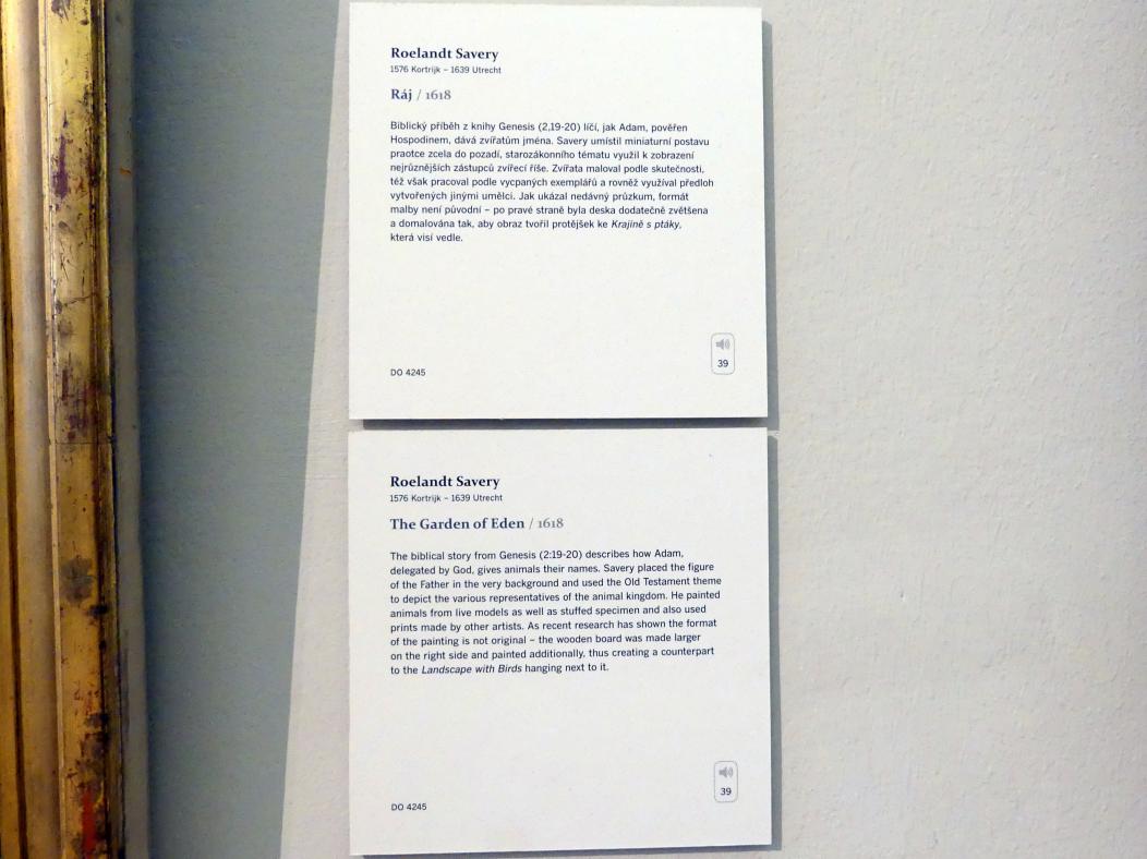 Roelant Savery (1602–1634), Garten von Eden, Prag, Nationalgalerie im Palais Sternberg, 2. Obergeschoss, Saal 11, 1618, Bild 2/2
