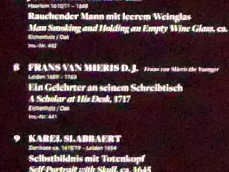 Frans van Mieris der Jüngere (1717), Ein Gelehrter an seinem Schreibtisch, Frankfurt am Main, Städel Museum, Vorhalle, 1717, Bild 2/2