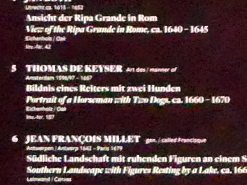 Thomas de Keyser (1627–1667), Bildnis eines Reiters mit zwei Hunden, Frankfurt am Main, Städel Museum, Vorhalle, um 1660–1670, Bild 2/2