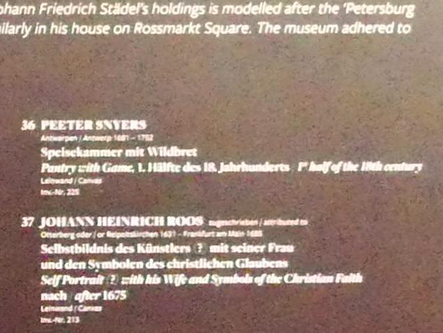 Pieter Snyers (1725), Speisekammer mit Wildbret, Frankfurt am Main, Städel Museum, Vorhalle, 1. Hälfte 18. Jhd., Bild 2/2