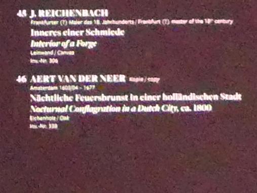 Aert van der Neer (Kopie) (1800), Nächtliche Feuersbrunst in einer holländischen Stadt, Frankfurt am Main, Städel Museum, Vorhalle, um 1800, Bild 2/2