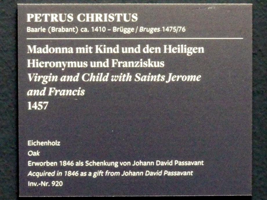 Petrus Christus (1446–1470), Madonna mit Kind und den hll. Hieronymus und Franziskus, Frankfurt am Main, Städel Museum, 2. Obergeschoss, Saal 1, 1457, Bild 2/2
