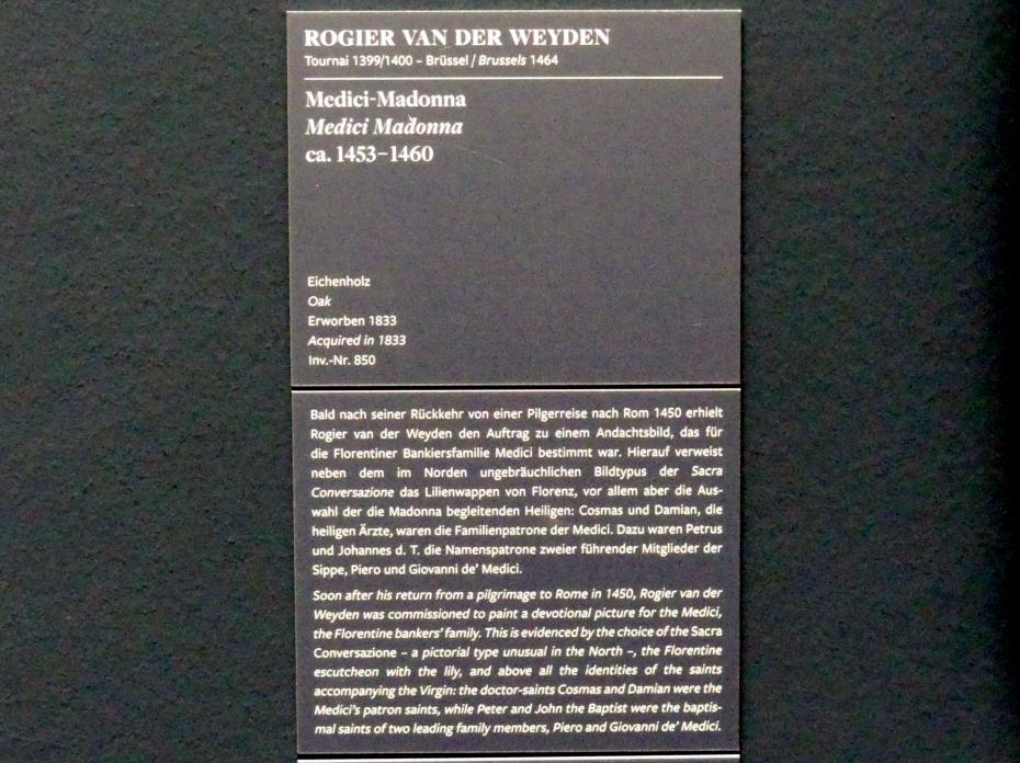 Rogier van der Weyden (1433–1464), Medici-Madonna, Frankfurt am Main, Städel Museum, 2. Obergeschoss, Saal 1, um 1453–1460, Bild 2/2