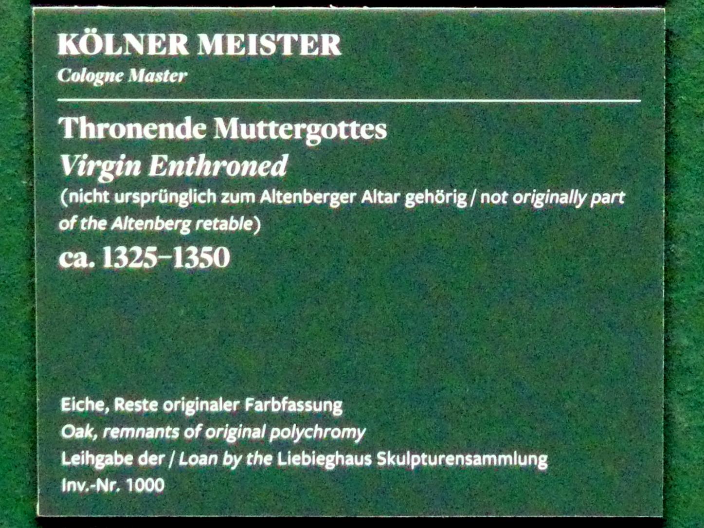 Thronende Muttergottes, Frankfurt am Main, Städel Museum, 2. Obergeschoss, Saal 2, um 1325–1350, Bild 2/2