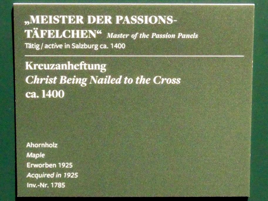 Meister der Passionstäfelchen (1400), Kreuzanheftung, Frankfurt am Main, Städel Museum, 2. Obergeschoss, Saal 3, um 1400, Bild 2/2
