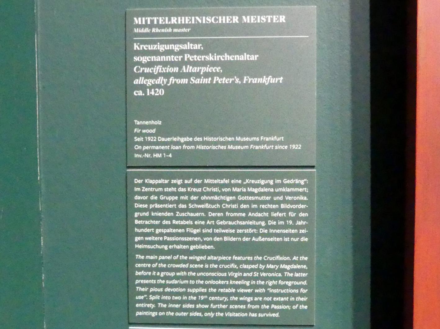 Kreuzigungsaltar, sog. Peterskirchenaltar, Frankfurt am Main, Städel Museum, 2. Obergeschoss, Saal 3, um 1420, Bild 2/2