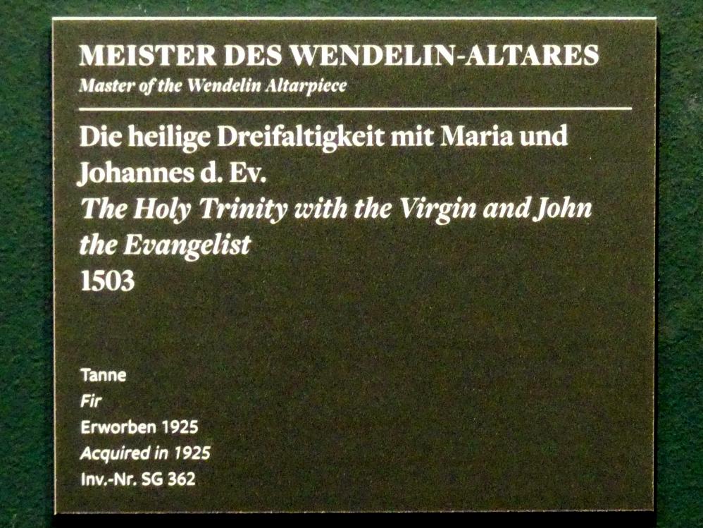 Meister des Wendelin-Altares (1503), Die Heilige Dreifaltigkeit mit Maria und Johannes dem Evangelist, Frankfurt am Main, Städel Museum, 2. Obergeschoss, Saal 3, 1503, Bild 2/2